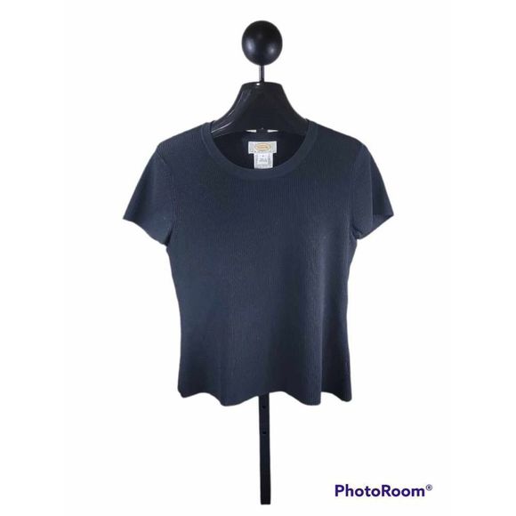 Talbots Tops - Vintage Talbots Petites Ribbed Black Blouse/T-Shirt Women's Size Small